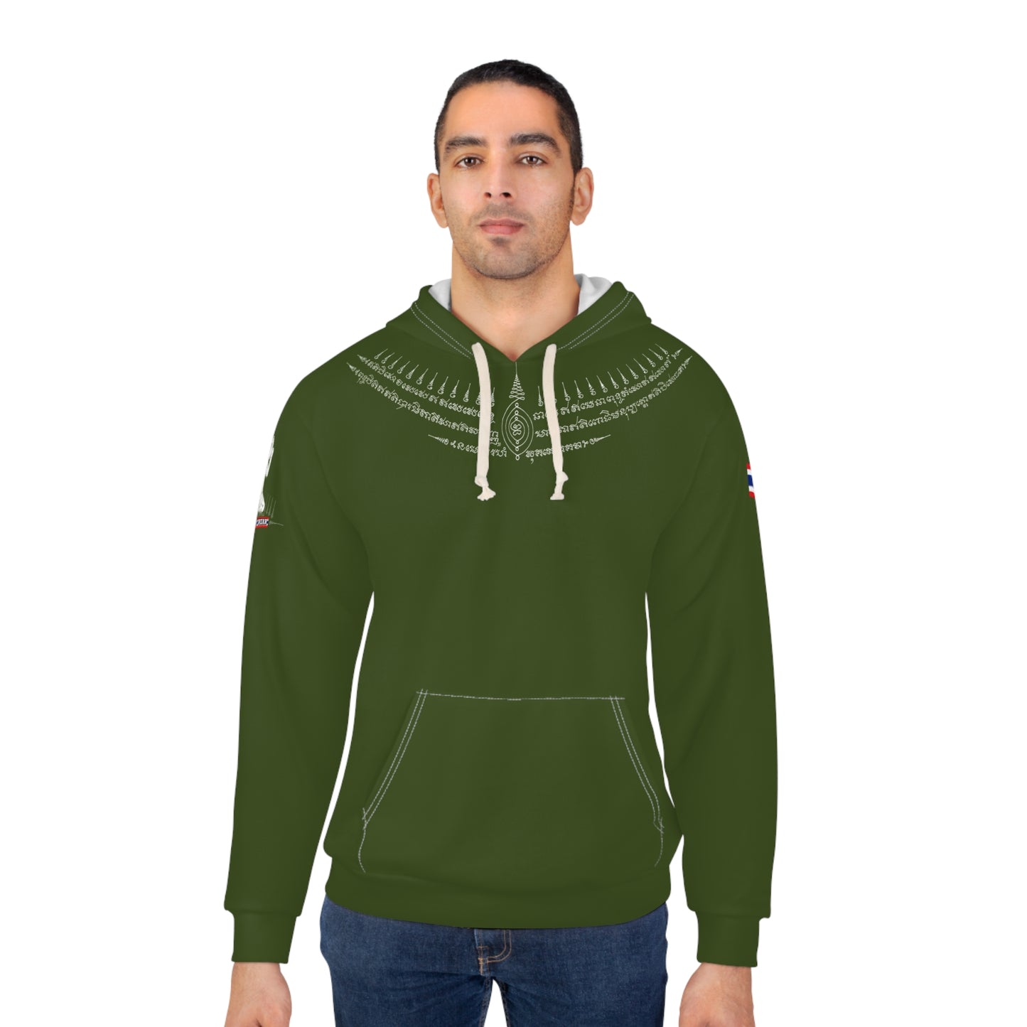 Double Dragon Sak Yant - Premium Hoodie (Army/White)