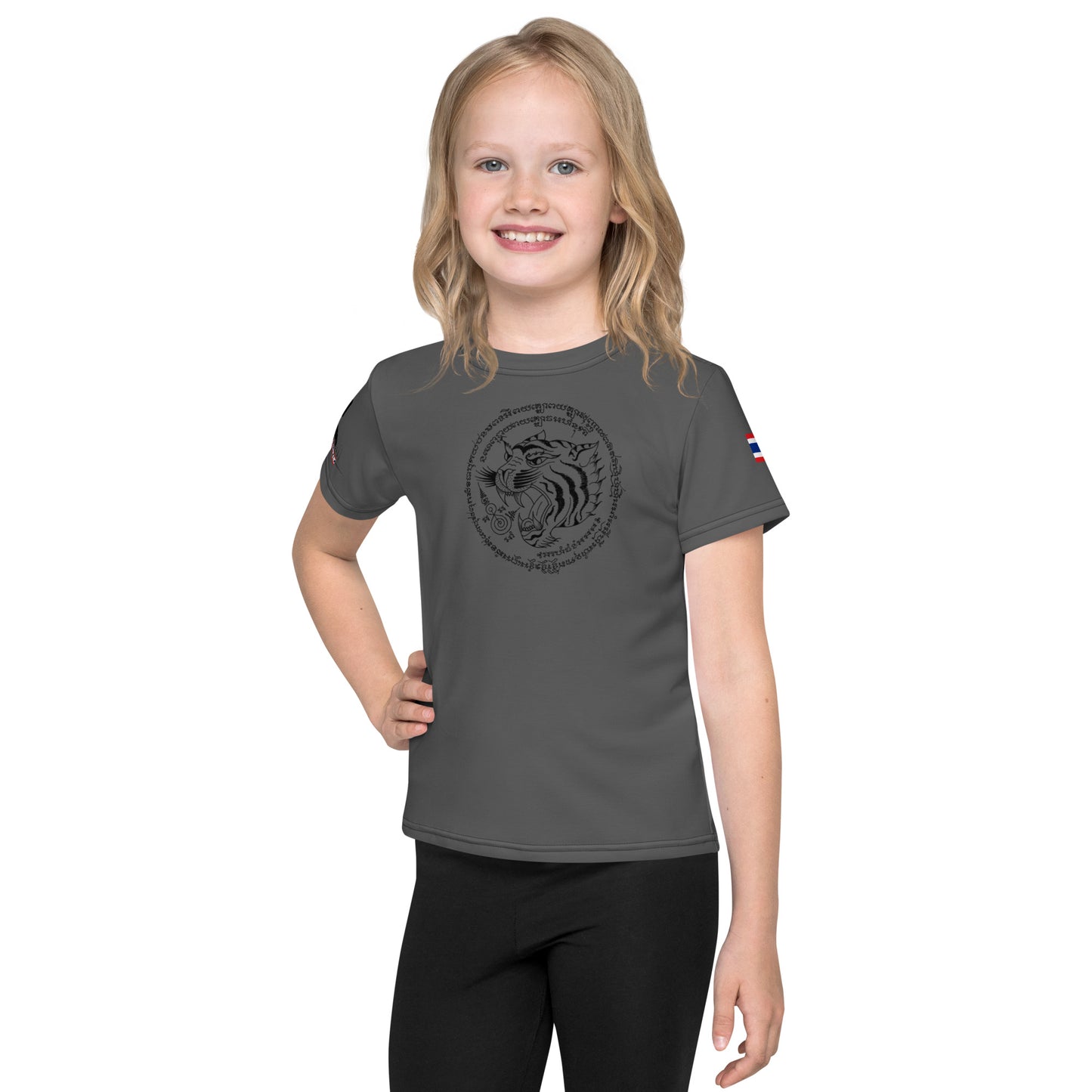 Twin Tigers Sak Yant - Premium Kid's Tee (D. Gray/Black)