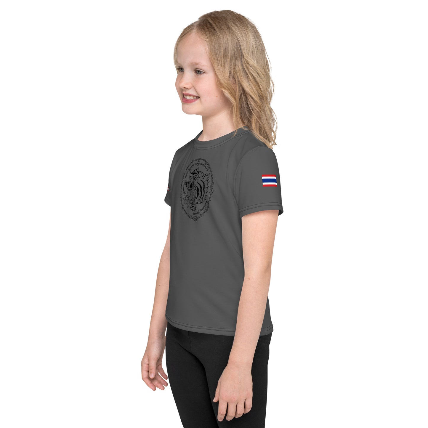 Twin Tigers Sak Yant - Premium Kid's Tee (D. Gray/Black)