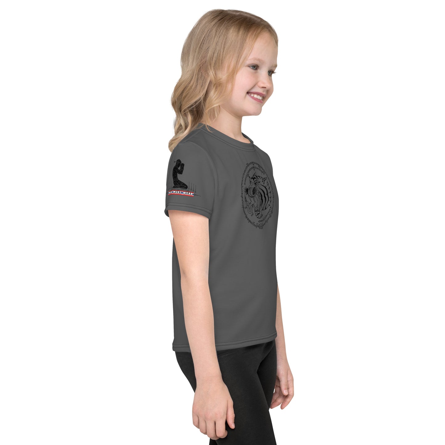 Twin Tigers Sak Yant - Premium Kid's Tee (D. Gray/Black)